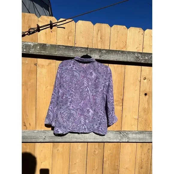 Apostrophe Womens Top Size XL Paisley 3/4 Sleeve Shirt Purple Button Up Spring - Picture 8 of 9